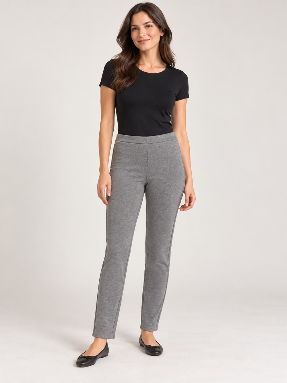 Merona Women’s Size 8 Gray Stretch Knit Pull On Straight Leg Pants Casual